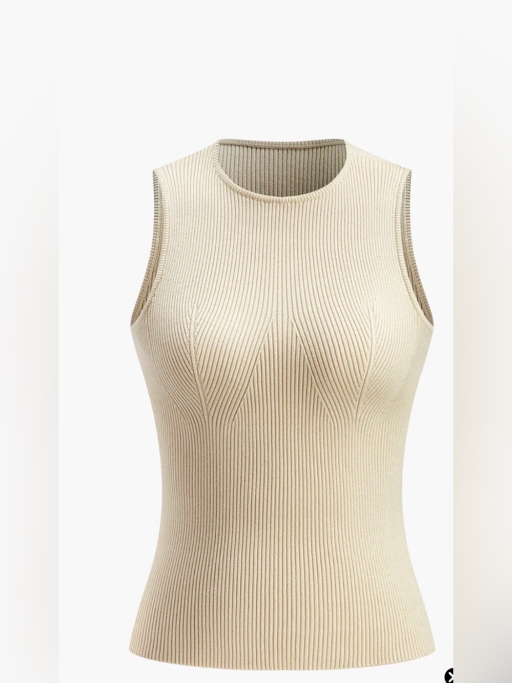 Commense Ribbed Knit Sleeveless Tank Top - Beige